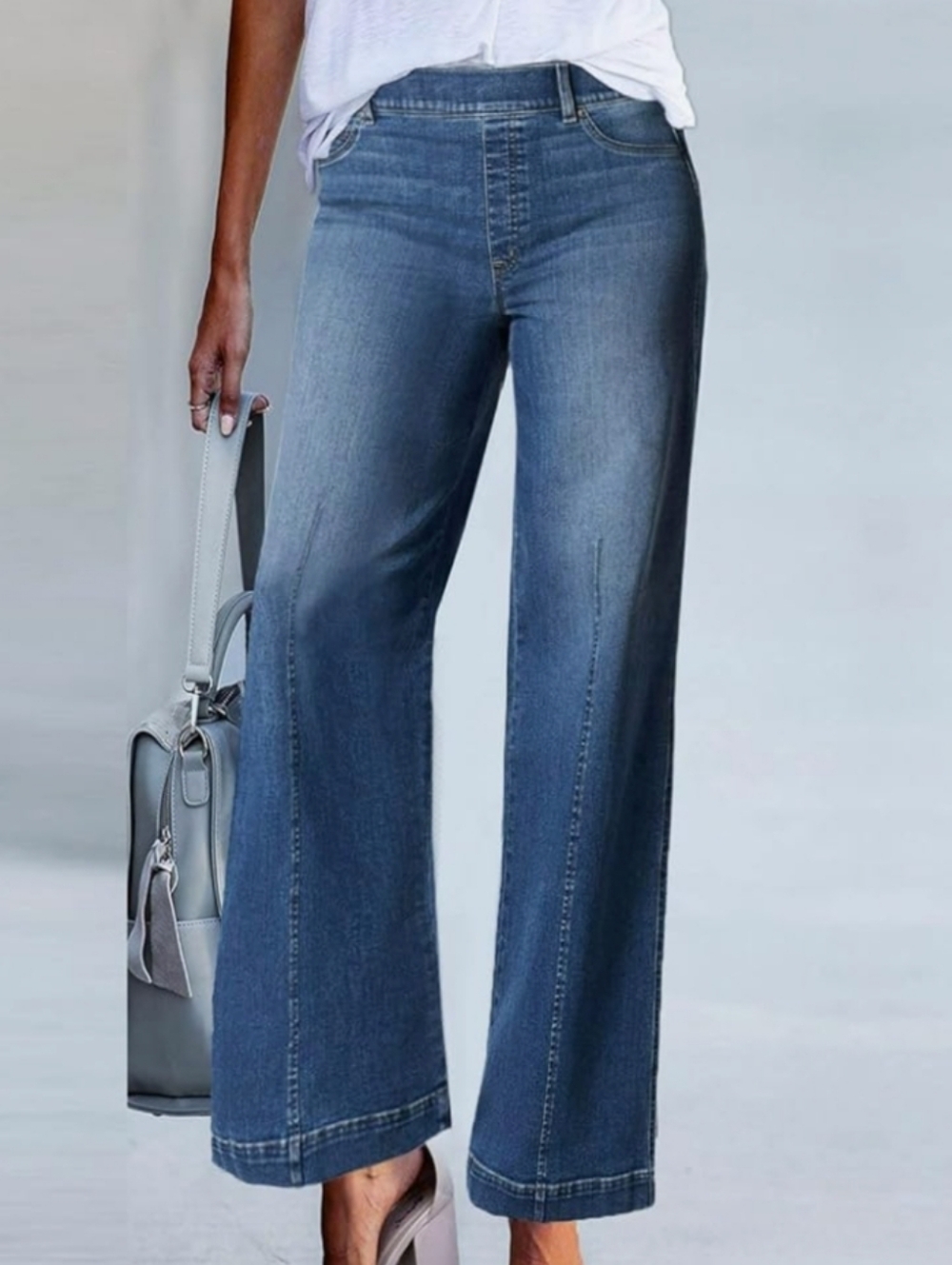 Wide Leg Blue Denim Jeans for Women